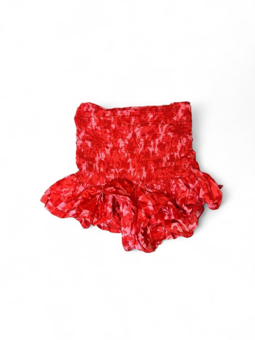 Oliviaceous Red Smocked Ruffle Mini Shorts Small